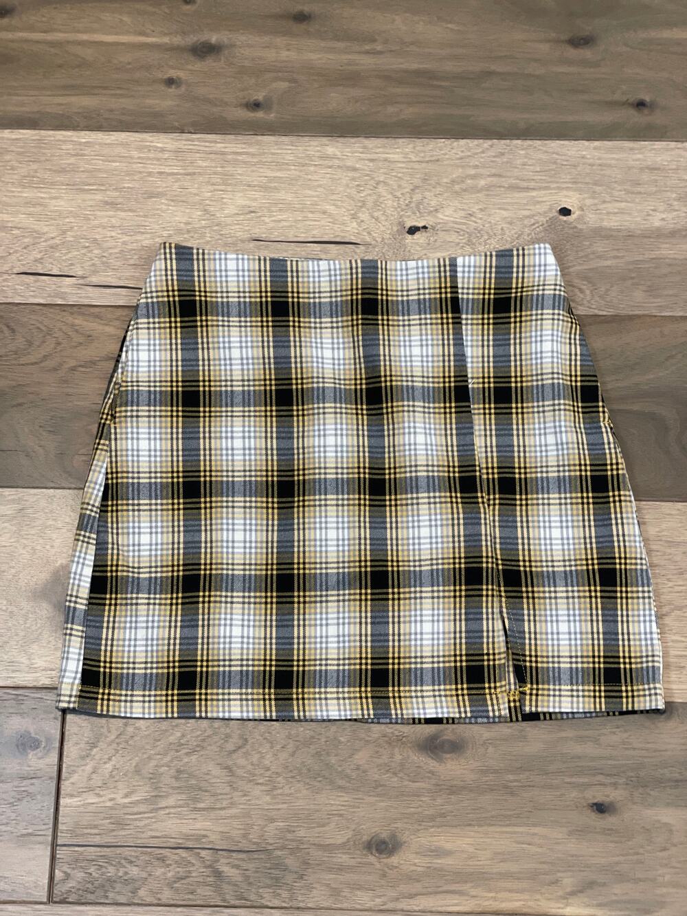 Urban Outfitters Black White Yellow Plaid Mini Skirt Size S